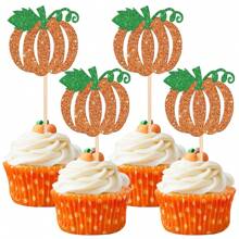 12/24 PCS Pumpkin Cupcake Toppers Glitter Fall Theme Cupcake Picks Pumpkin Themed Shower Birthday Thanksgiving Halloween Party Cake Decorations Supplies Orange