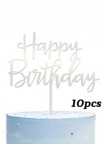 10 件生日快乐亚克力蛋糕装饰，生日蛋糕装饰装饰，派对装饰用品，现代字母图形蛋糕顶部装饰，适合生日派对装饰创意，是送给家人和朋友的完美纪念品 - 彩色 - 查看 6