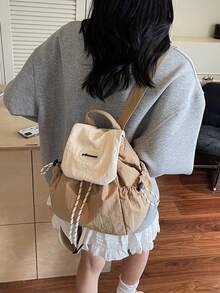 Tas Ransel Mini Colorblock Gaya Jepang Populer Musim Semi/Panas 2026, Tas Sekolah Wanita Modis dan Serbaguna, Gaya Kampus untuk Siswa SMP, SMA, dan Universitas, Versi Korea Kasual, Tas Ransel Kecil Lipat Ringan untuk Penggunaan Sehari-hari - MultiWarna - View 3