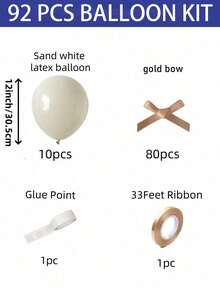 10/92/102pcs Ivory Latex Balloons With Gold Bow Decor, Essential For Party Decoration, Suitable For Birthday Party, Wedding, Photography Props, Christmas, New Year And More - Gold - View 3