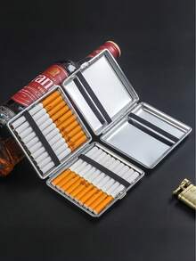 1 件 20 槽金属和皮革烟盒，便携式防压防潮烟盒，时尚男士烟嘴礼物，返校用品，香烟储存 - 彩色 - 查看 3