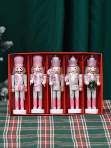 5 buc. decorațiuni de Crăciun în formă de gheare de nucă, gheare de nucă din lemn, decorațiuni suspendate, aranjament cu gheare de nucă de 5 inch înălțime pentru brad de Crăciun, decorațiuni roz de Crăciun pentru decorațiuni de brad de Crăciun, decorațiuni pentru păpuși sau cadouri