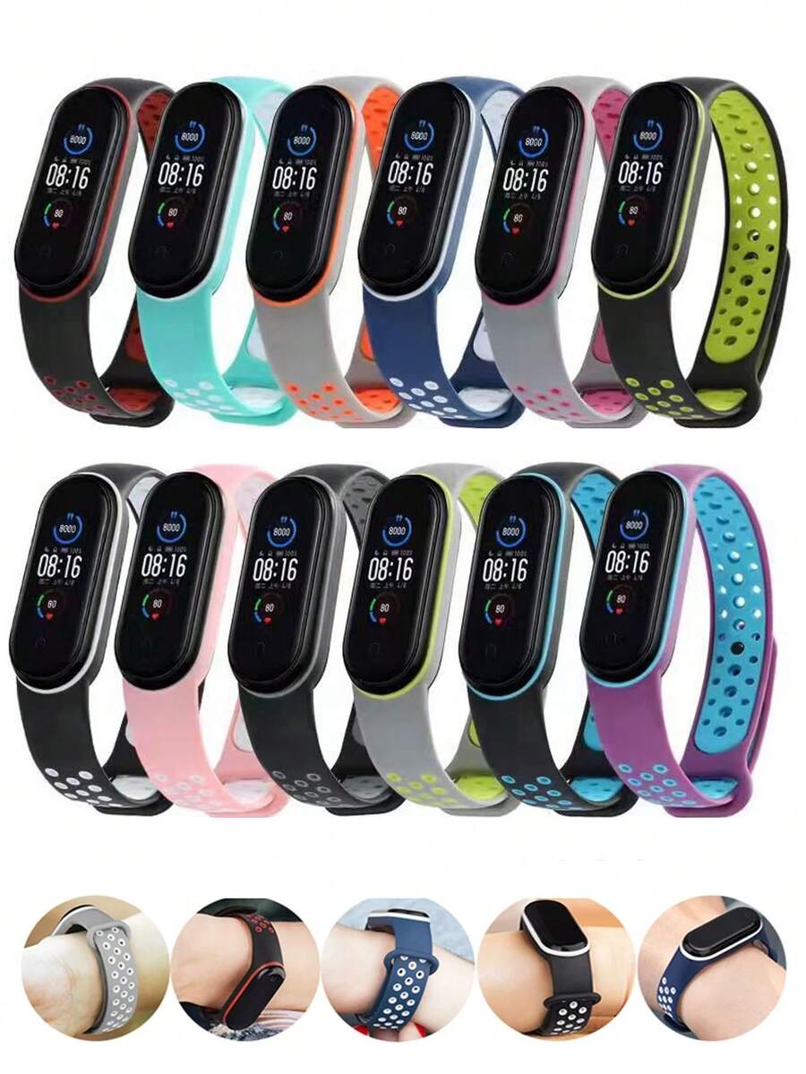 适用于小米手环 3/4/5/6/7 的硅胶表带，防水透气男士表带，兼容小米手环 8/9/10，休闲智能表带，运动腕带，智能表带，学生礼物
