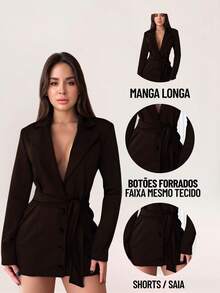 BLOG Macacão  Blazer Curto Feminino Com Cinto Faixa 9384