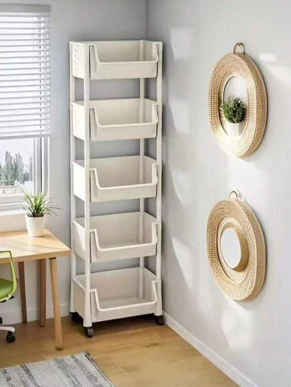 Carrito de utilidad de 3/4/5 niveles con ruedas, organizador práctico y compacto de 5 niveles que ahorra espacio, estantería de almacenamiento extraíble, carrito de almacenamiento de plástico con ruedas, uso multifuncional en cocina y oficina, soporte con ruedas fácil de mover para organizar la cocina, el garaje o el estudio