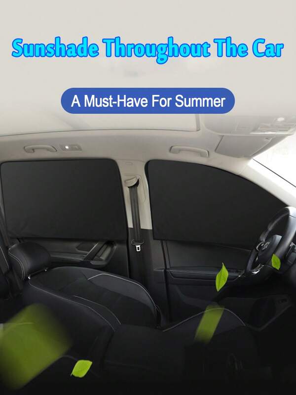 Front & Rear Car Side Window Sun Shade Curtains - 100% Blackout Privacy Curtains With UV Protection, Heat Reduction & Glare Reduction, Durable Fabric, Easy Roll-Up Design For SUVs, Trucks, Camping, Naps, Car Window Sun Shade