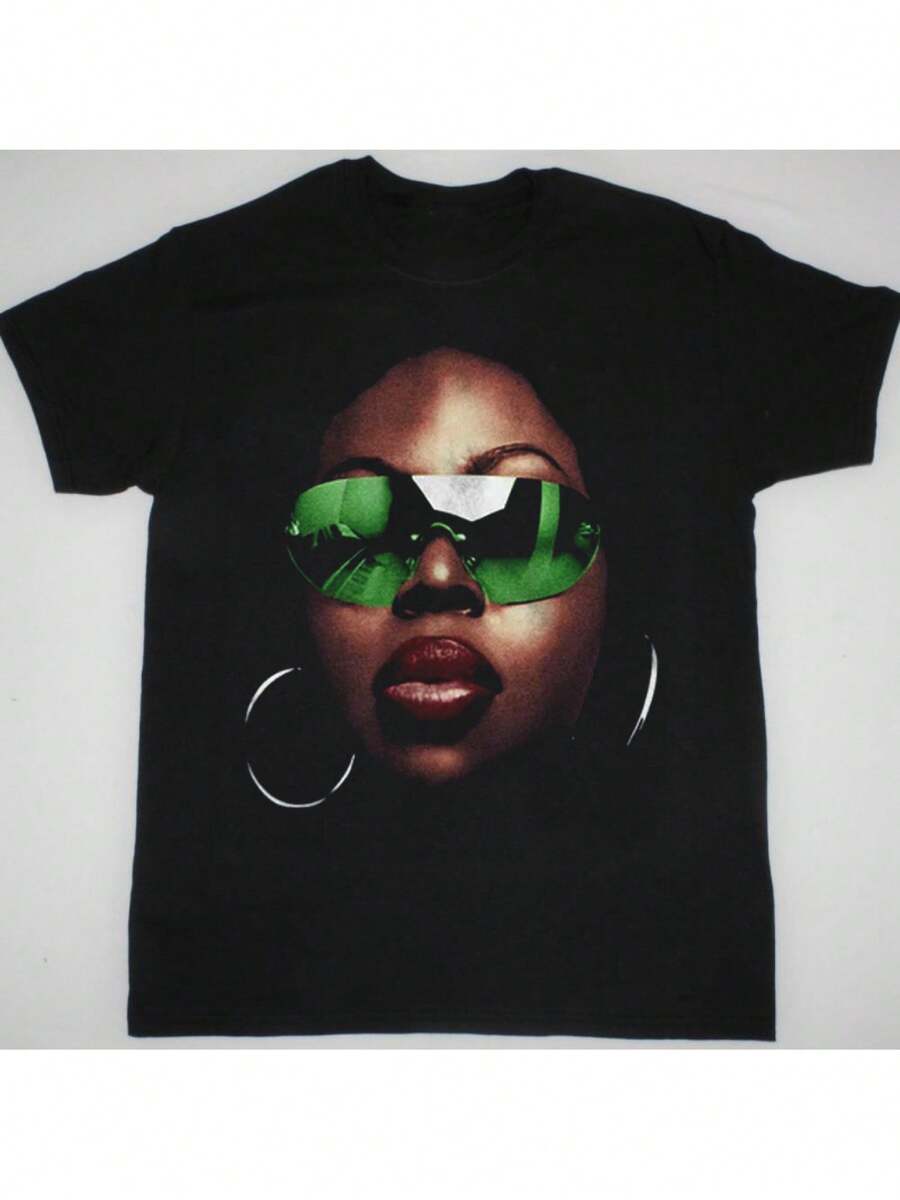 Camiseta con estampado gráfico Angie Stone Face para hombres - Negra, todas las tallas PP360| Diseño de gafas de moda audaz, corte recto, ropa casual y de fitness para todas las estaciones, lavable a máquina, ropa casual| Escote redondo| Tela duradera - Negro - Ver 1