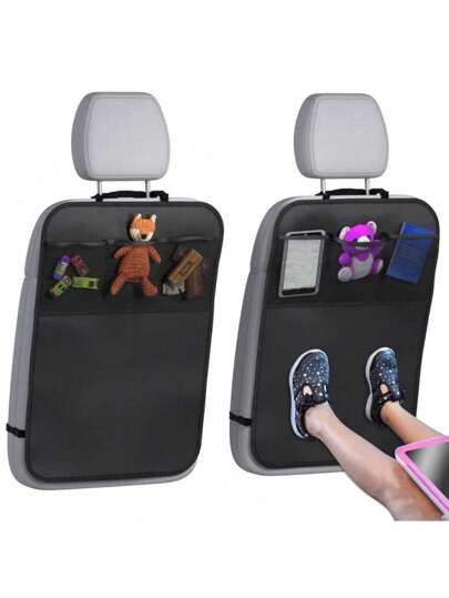 2pcs 1pc Car Seat Back Protector+ 3 Pocket Storage Organizer, X-Large Waterproof Kick Mats Backseat Protector, Car Seat Back Protectors For Vehicles To Protect From Dirt, Mud & Scratches- Universal Fit Automotive Interior Protectors,Car Interior Protection Accessories