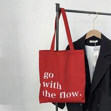 Pastel Pink Holiday Gift Tote Bag With Red Printed Text, Casual Large Capacity Shoulder Tote Canvas Bag, Suitable For Graduates, Teenagers, College Students, Vacation, Beach, Handbag - Red - View 7