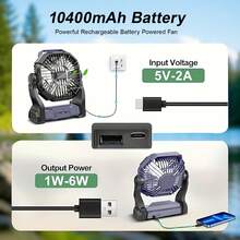Portable Camping Fan With LED Light - 20000mAh Rechargeable Battery, Adjustable 270°/360° Design For Tents, Travel, And Outdoor Use,Travel Essentials Hand Held Fan,Portable Fans - Xám - Xem 7