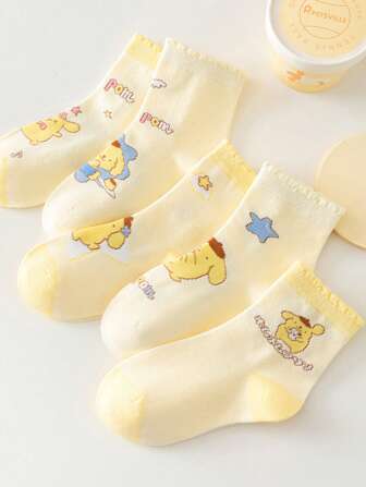 Sanrio 5双女士卡通My Melody、Hello Kitty、Cinnamoroll、Kuromi、Pompompurin透气网眼可爱甜美时尚百搭吸汗短袜