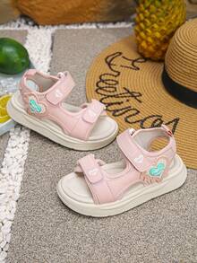 1 Pair Summer Boys/Girls Adjustable Buckle Non-Slip Flat Casual Sport Fashion Comfortable Cloth Sandals, Suitable For Outdoor Wear, Slightly Small Size - Pink - View 5