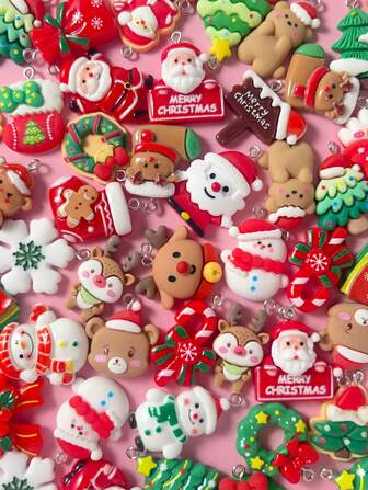 10pcs Christmas Themed Charm Pendant, Random Assorted Styles, Can Be Used For Earrings, Necklace