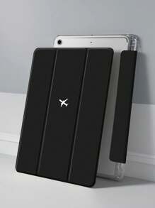 Airplane 1pc Minimalist Black Background Plane Pattern Silicone Shock Proof Tablet Protective Case With Pen Slot, Compatible With Multiple IPad Models, Holiday/Birthday Gift