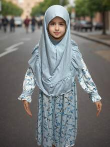 Detachable Two-Layer Headscarf Children Set, Convenient Design For Kindergarten Daily Activities. Middle Eastern Muslim Little Girls' Robe (Multi-Color Options), Soft & Skin-Friendly For Toddlers. Cute Muslim Girls' Prayer Dress, Traditional Arabic Style Abaya, New Fashionable Muslim Girls Set, Breathable & Loose (4-8 Years Old)