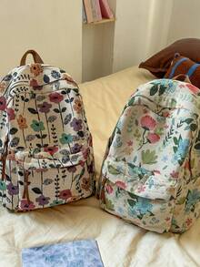 Floral Pattern Nylon Backpack, Fits 15.6" Laptop, Multi-Pocket Lightweight Bookbag, Multifunctional Daypack, Large Capacity Travel Bag, Convenient Commuter Bag, Suitable For Students, Middle/High Schoolers, Nurses, Teachers, Business Professionals, Travel, Commute, Shopping, Office, Dating, Hiking, Training, Work, Birthday/Holiday Gift, Backpack