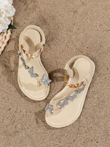2025 New Style Children Sandals, Beach Sandals, Brand Name Sandals, Fashionable Beige Sandals, Rhinestone Sandals, Bohemian Style Sandals, Comfortable & Durable, Handwoven Shoelaces - Multicolor - View 1
