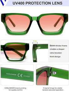 Thick Square  Retro Chunky Rectangle  Protection - C40-gradient Pink Lens/Green Frame - View 8
