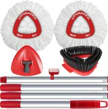 Spin Mop Replace Head Compatible With Ocedar EasyWring 1 Tank, Upgraded Scrub Brush Mop Replacement Head, 2 Microfiber Mop Refills, 1 Mop Handle, 1 Mop Base And 1 Mop Base Cleaning Brush Combo Set,7658711