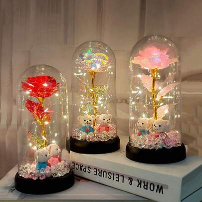 圣诞节情人节礼物钻石熊玫瑰塑封送老婆送妈妈母亲节毕业季礼物永生花礼物生日周年礼物家居装饰摆件