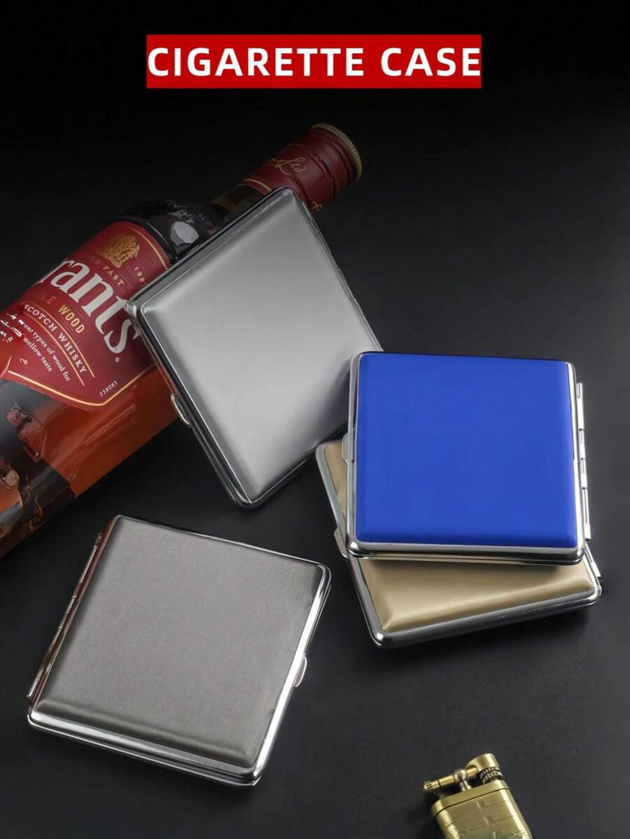 1 件 20 槽金属和皮革烟盒，便携式防压防潮烟盒，时尚男士烟嘴礼物，返校用品，香烟储存 - 彩色 - 查看 1