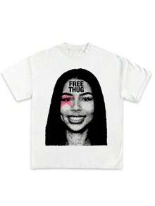 Women Men Mariah Scientist Rapper Young Hip-Hop Tee Tshirt, Women Tee Classic Free Thugs Print Round Neck Short Sleeve T-Shirt Y2K Vintage Streetwear Graphic Oversized Cotton Women TopsLoose And Comfortable - A18 - 查看 2