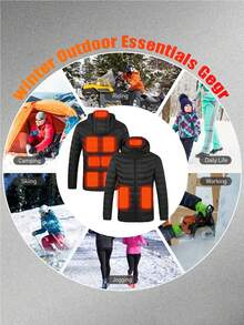 Veste chauffante décontractée pour hommes, couleur unie, manches longues, contrôle unique 9 zones de chauffage, manteau d'hiver à isolation thermique