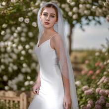 1pc, Bridal Veil With Faux Pearl Decoration, Romantic Wedding Accessory, Elegant Single Tier White Veil With Comb For Bride And Bachelorette Party Decor