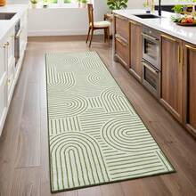 1Pcs Room Decor Modern Rainbow Stripe Geometric Rug For Living Room Bedroom Runner For Hallway Non-Slip Machine-Washable Floor Mat Foldable & Durable Home Decor Abstract Area Rug For Dining Room Dorm - Green - View 4