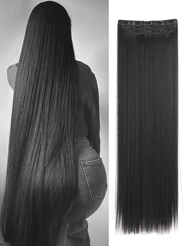 Extensions de cheveux droits noirs extra longs avec 5 pinces, extension de queue de cheval pour dames et filles de 20 à 40 pouces. Extensions à clipser, accessoires capillaires pour femmes, convenant à diverses occasions telles que festivals de musique, fêtes, cosplay, vacances et toutes les saisons