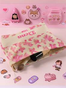 1 szt. Niestandardowa torba toaletowa z motywem imienia i kwiatów, idealna do przechowywania i przenoszenia przyborów toaletowych w podróży, odpowiednia dla dzieci i nastolatków, można ją dostosować do własnego projektu lub imion jako prezent dla przyjaciół i rodziny