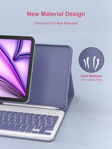 Este estuche con teclado es compatible con iPad (A16) de 11.a generación, 10.a generación, 7.a/8.a/9.a generación, iPad Air de 4.a/5.a generación/(M2) 2024/(M3) 2025, iPad Pro de 11 pulgadas (2018/2020/2021/2022). Está hecho de material de piel de poliuretano, con un teclado inalámbrico desmontable, batería de 150mAh y soporte incorporado para Apple Pencil. El color es morado grisáceo. - Púrpura polvoriento - Ver 7