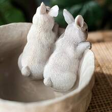 1 Piece Of 2 Cute Bunnies Flower Pot/Flower Pot For Indoor Outdoor Plant Resin Succulent Plant Pot With Drainage Hole  Cute Bunnies Pot Room Decoration - 白色 - 查看 6
