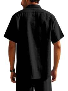 Hawaiian Style Linen Loose Casual Henley Collar Short Sleeve Shirt