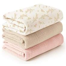 3pcs/Set Newborn Cotton Muslin Swaddle Blankets, Breathable & Soft, Can Wrap Baby And Burp, Essential For Baby Christening, Also A Great Gift For Infants - Multicolor - View 16