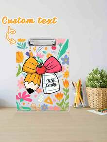 1pc Customized Text Teacher Clamp, Personalized Customize Name Acrylic File Board, Customized Bohemian Style Flower Teacher Clipboard, Hand-Painted Stationery Flower Pattern, Personalized Teacher Appreciation Gift, Year-End Gift, Teacher Supplies, Suitable For Teachers And Classrooms, Teacher's Day Gratitude Gift, Office Stationery Supplies, Graduation Gift - Multicolor - View 26