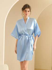 Women's Silk Nightgown Wedding Dressing Robe Lightweight Cardigan Robe Bridal Morning Robe Friend's Robe, Suitable For Home And Hotel Wear. - Fog Gray - View 7