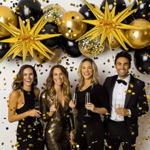116pcs Gold & Black Balloons With Foil Explosion Star Decorations, Suitable For Boys, Girls, Kids, Infants, Gift Giving, Baby Shower, Gender Reveal, Wedding, Birthday, Room, Party Supplies