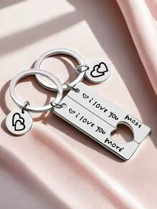 1 Pair Simple Creative Letter Plate Splicing Heart Keychain, Commemorative Gift For Couples, Unisex, Suitable For Valentine's Day, Birthday, Surprise Gift, Daily Wear, Gift For Family And Friends Car Accessories Cute Goth Y2k Bag Accessories Lanyards With Id Holder Car Accessories Bag Charms Car Accessories Teacher Sister Gift Ideas