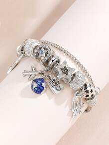 1pc Fashionable Beaded DIY Bracelet With Plane & Luggage Pendant, Suitable For Daily Wear And Gift To Friends