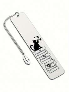 Graverat bokmärke i rostfritt stål - söt höglandskon-design, perfekt present till lärare och bokälskare, skolmaterial, tillbaka till skolan - Silver - Visa 6