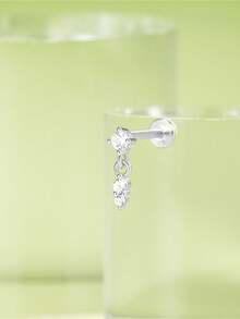 EleRunis 1PC 925 Sterling Silver 16G Cz Dangle Push Pin Theadless Labret Flat Back Cartilage Tragus Helix Piercing Earring Fine Jewelry For Daily Wear Wedding Party Engagement Anniversary Valentine's Day - Silver - View 7