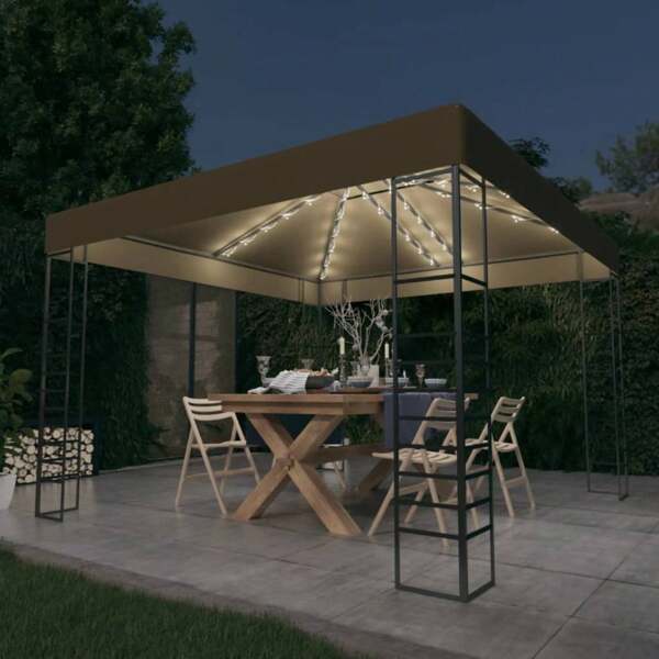 Gartenzelt mit -Lichterkette 3x3 m Taupe