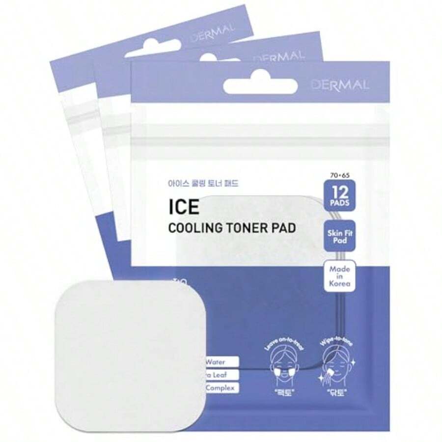 RRRDERMAL Ice Cooling Toner Pad Korean Soothing Hydrating Toner Pads With Aloe Vera After Suncare Sunburn Relief Redness Relief Vegan Square Pads Travel Kit 12 Pads 3 Pack Total 36 Pads - as pic - View 1