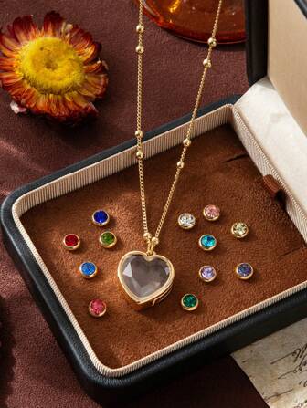1pc Fashionable Exquisite Love Box DIY Necklace With December Birthday Stone, Freely Matched Necklace, Plated With 18k Gold, Not Easy To Oxidize, Showing Charm And Personalized, Suitable For Daily Dressing Decoration For Girls, Beach Vacation Parties, Music Festivals.