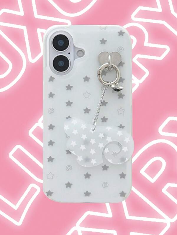 Y2K Korean Cute Stars Angel Wing Pendant Phone Case Compatible With IPhone 16 15 14 13 12 11 Pro Max 14 15 16 Plus Creative Lovely Girl Gift Cases Shell