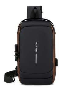 Bolsa Transversal Minimalista e Casual com Estampa de Letra, Estilo de Rua com Desenho de Motocicleta, Bolsa de Ombro Versátil para Homens