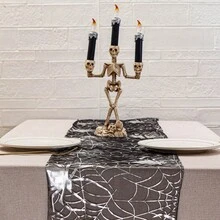 2pcs/Set Halloween Large Silver Spider Web Size 11*108 In Thin Spider Net Holiday Decor Table Lace, Black, Suitable For Halloween Party Home Decoration - Multicolor - View 6