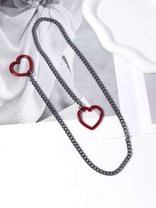 1条可调节Y型项链，配哥特式链条和心形吊坠，适合日常佩戴 - 愛心 - 查看 3