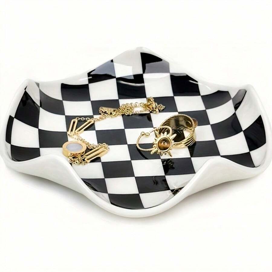 1/2 件全新陶瓷首饰盘、戒指、耳环、项链、盘子、托盘、现代可爱、漂亮、酷炫物品和黑白格纹家居装饰、珠宝托盘女士收纳整理器旅行必需品返校宿舍收纳 - 彩色 - 查看 1